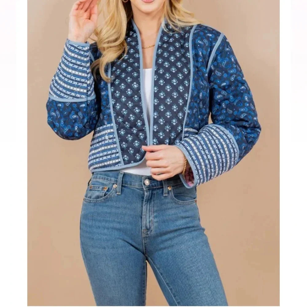 Sunday Up Reversible Paisley Print Quilted Cottagecore Crop Jacket Sz L